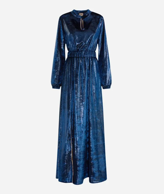 Woman Dresses Alviero Martini Special Lurex Velvet Long Dress Prussian Blue
