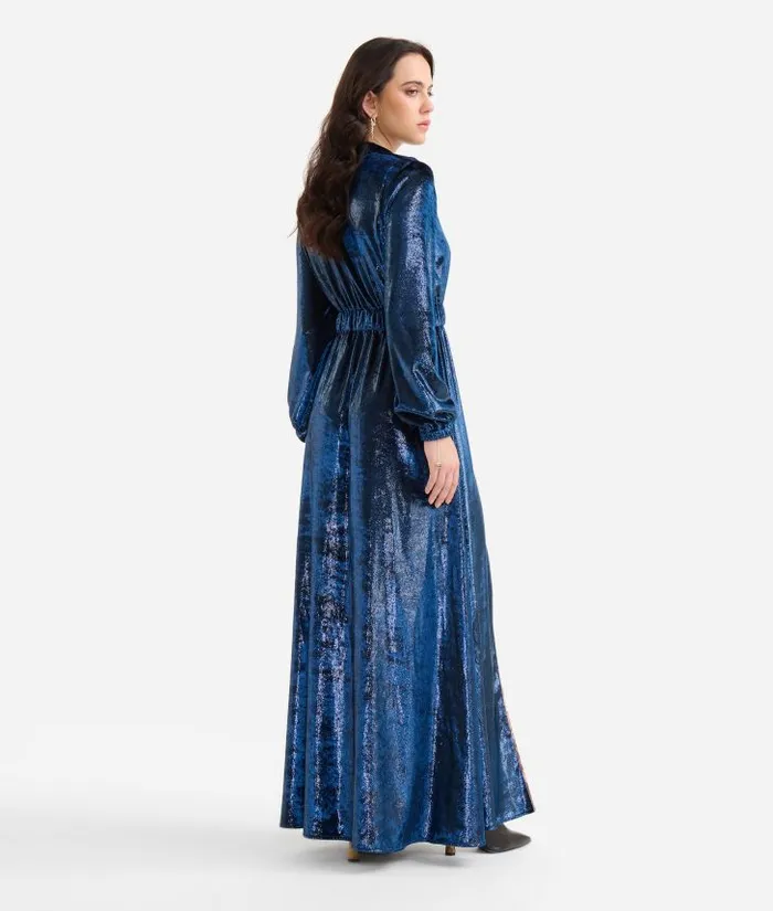 Woman Dresses Alviero Martini Special Lurex Velvet Long Dress Prussian Blue