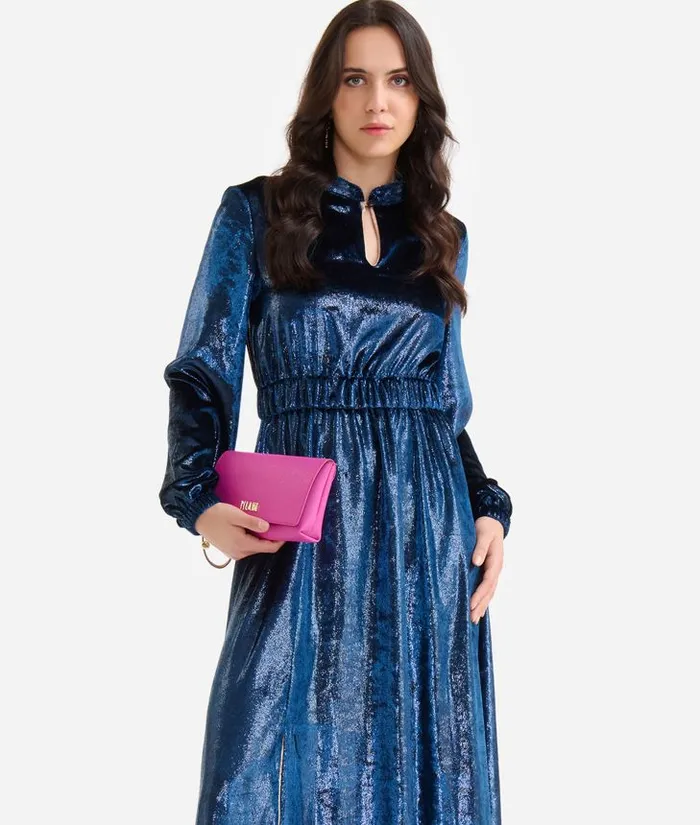 Woman Dresses Alviero Martini Special Lurex Velvet Long Dress Prussian Blue