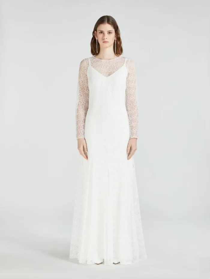 Woman Embroidered Tulle And Cady Dress Optical White Maxmara Bridal Clothing