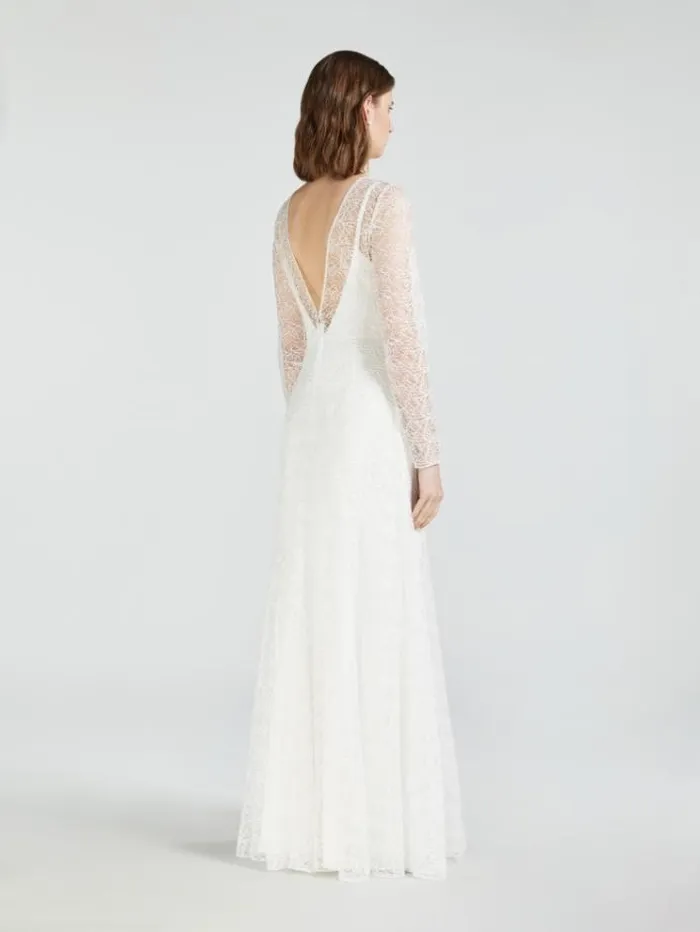 Woman Embroidered Tulle And Cady Dress Optical White Maxmara Bridal Clothing Woman Embroidered Tulle And Cady Dress Optical White Maxmara Bridal Clothing