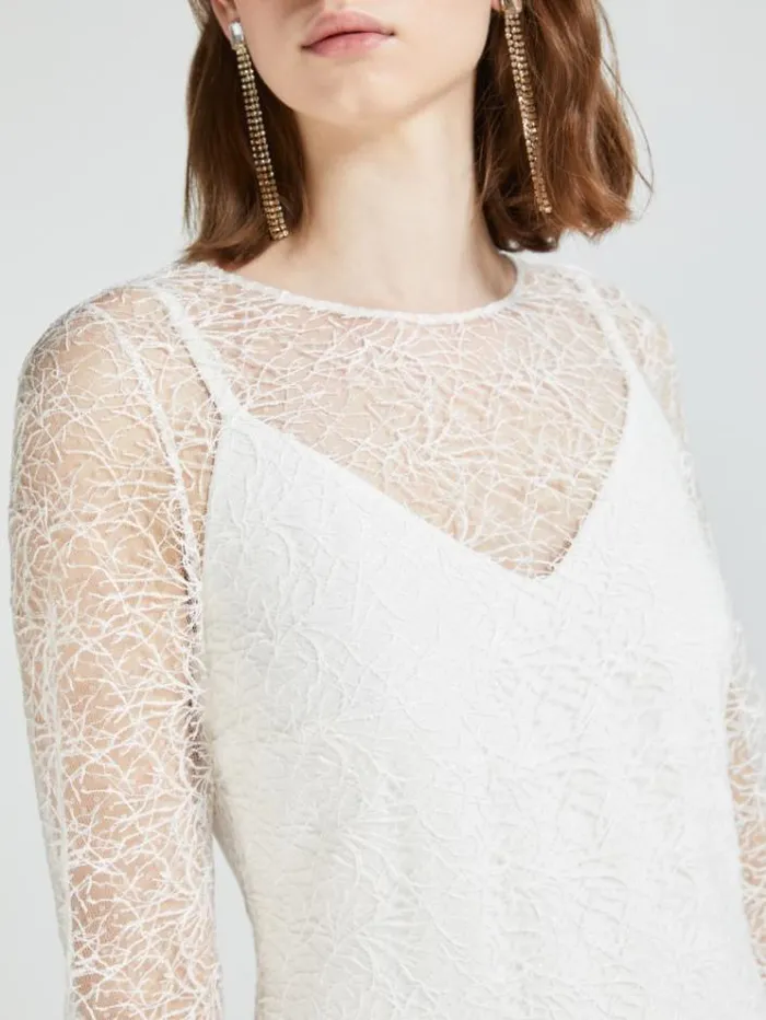Woman Embroidered Tulle And Cady Dress Optical White Maxmara Bridal Clothing Woman Embroidered Tulle And Cady Dress Optical White Maxmara Bridal Clothing