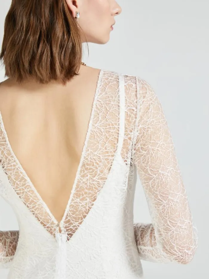 Woman Embroidered Tulle And Cady Dress Optical White Maxmara Bridal Clothing Woman Embroidered Tulle And Cady Dress Optical White Maxmara Bridal Clothing