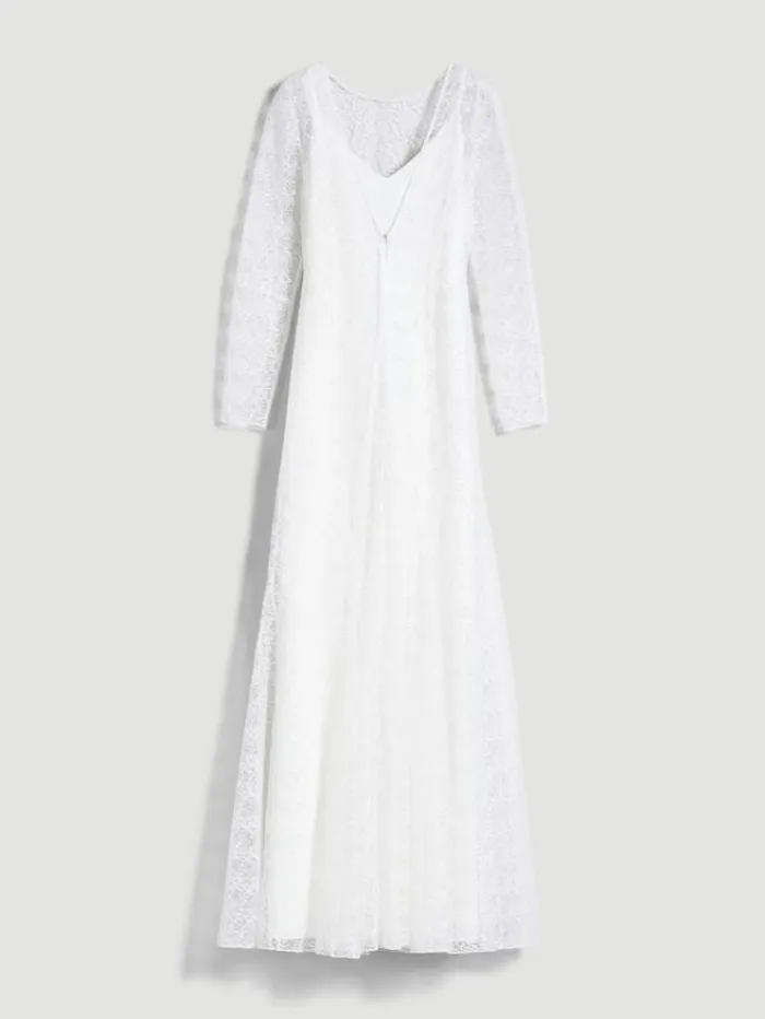 Woman Embroidered Tulle And Cady Dress Optical White Maxmara Bridal Clothing Woman Embroidered Tulle And Cady Dress Optical White Maxmara Bridal Clothing