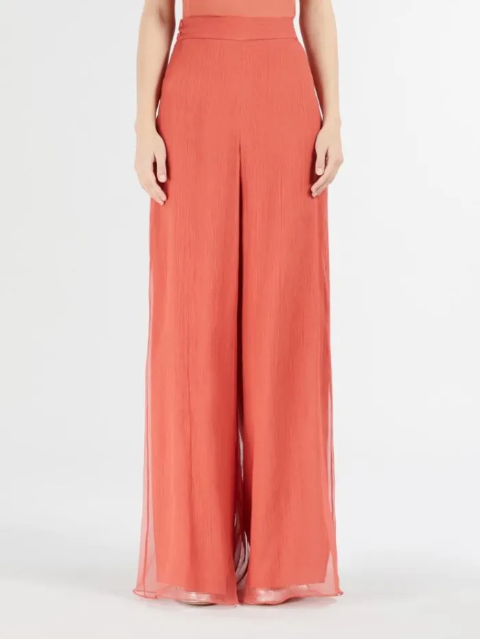 Woman Flowing Silk Trousers Geranium Maxmara Trousers