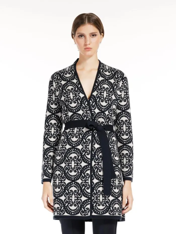 Woman Jacquard Wool And Cashmere Cardigan Ultramarine Maxmara Knitwear And Sweatshirts Woman Jacquard Wool And Cashmere Cardigan Ultramarine Maxmara Knitwear And Sweatshirts