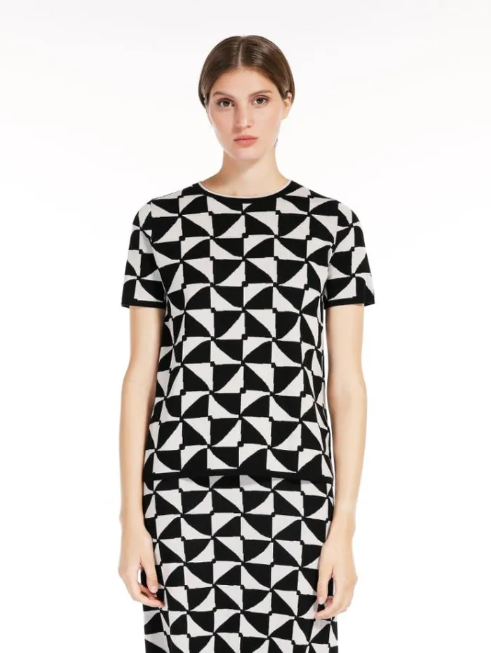 Woman Jacquard Wool Yarn Tshirt Ecru Maxmara Knitwear And Sweatshirts