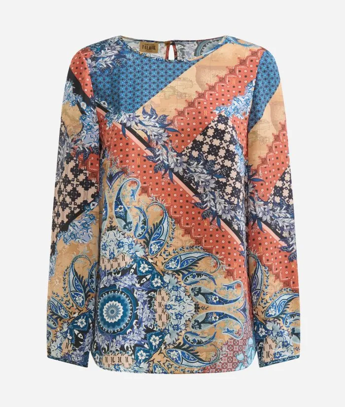 Woman Knitwears Shirts and Tops Alviero Martini Geo Patchwork Foulard Basic Twill Blouse Blue