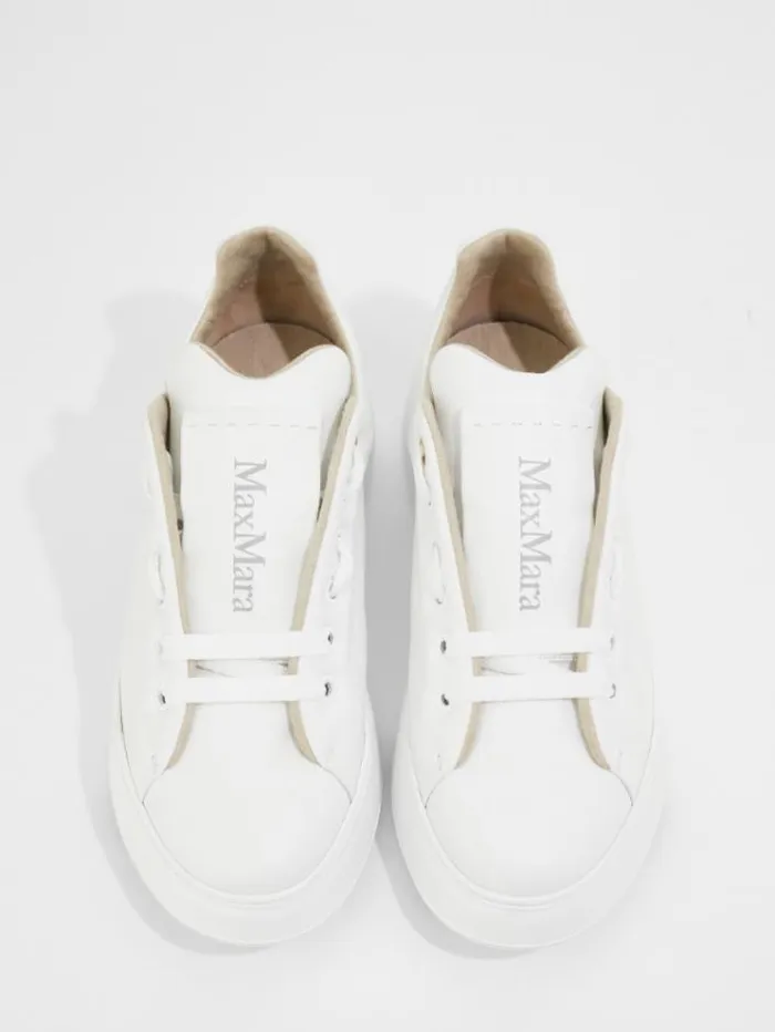 Woman Leather Sneakers Optical White Maxmara Sneakers Woman Leather Sneakers Optical White Maxmara Sneakers