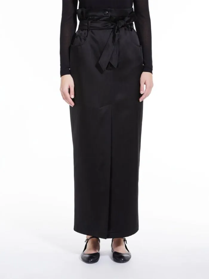 Woman Long Satin Skirt Black Maxmara Skirts