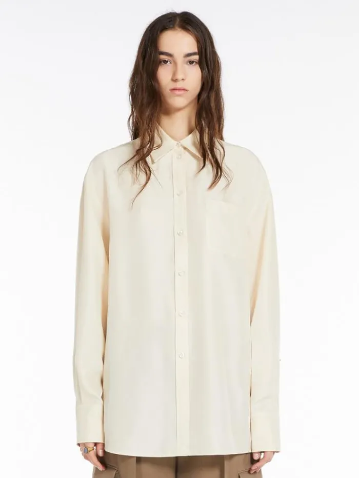 Woman Long Shirt In Habotai Silk Ivory Maxmara Shirts And Tops