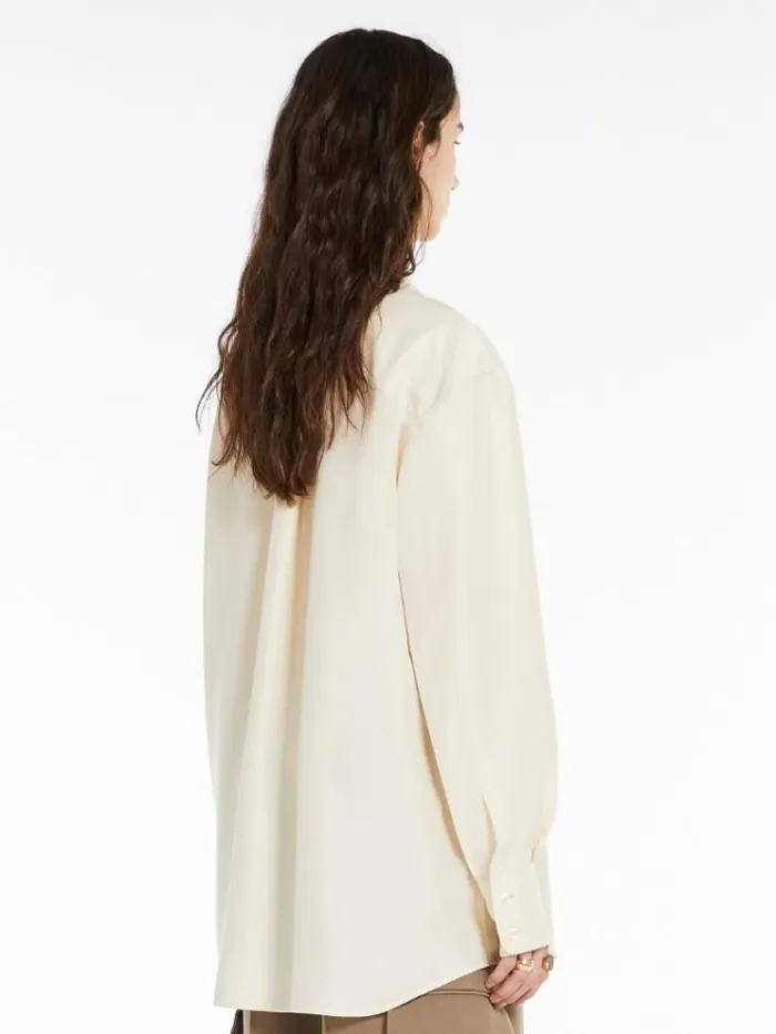 Woman Long Shirt In Habotai Silk Ivory Maxmara Shirts And Tops
