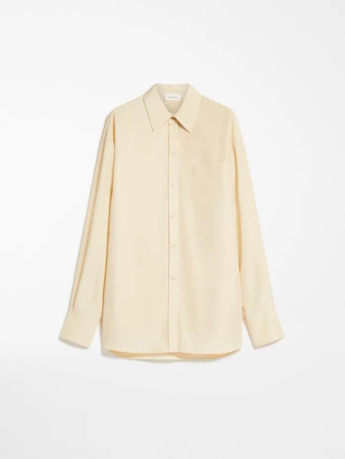 Woman Long Shirt In Habotai Silk Ivory Maxmara Shirts And Tops