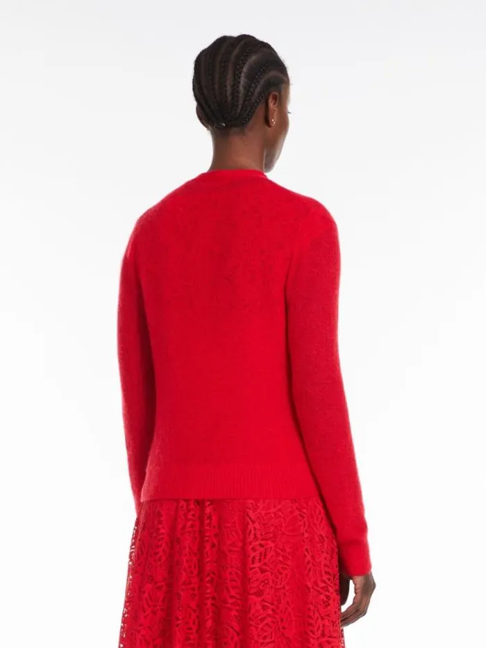 Woman Mohair Gauze Cardigan Red Maxmara Knitwear And Sweatshirts