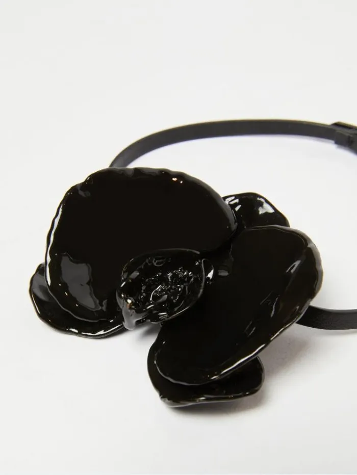 Woman Nappa Leather Necklace With Orchid Black Maxmara Jewelry