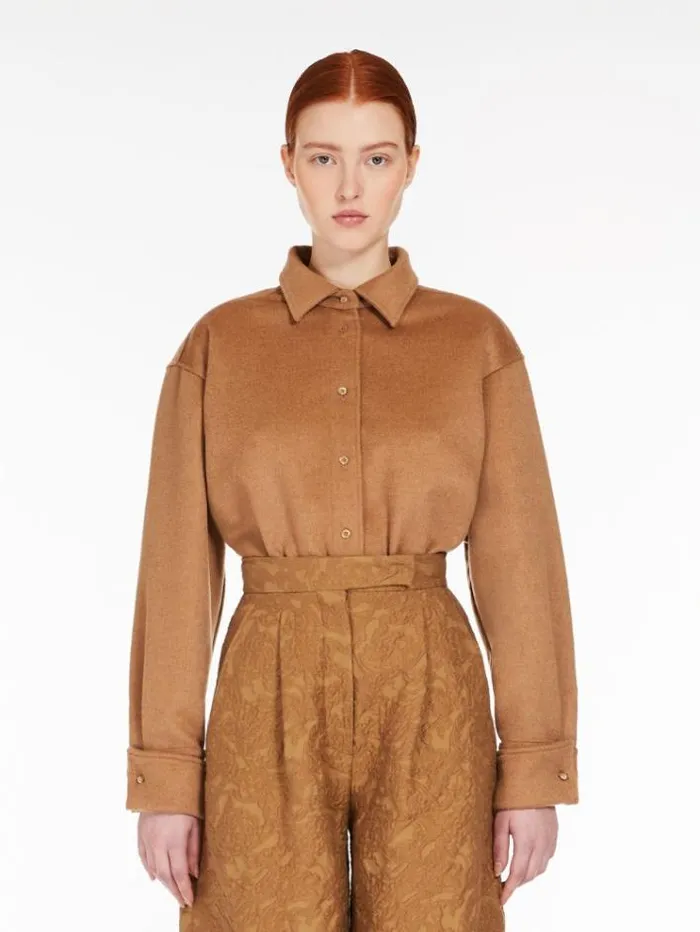 Woman Oversized Camel Colour Shirt Jacket Camel Maxmara Shirts And Tops