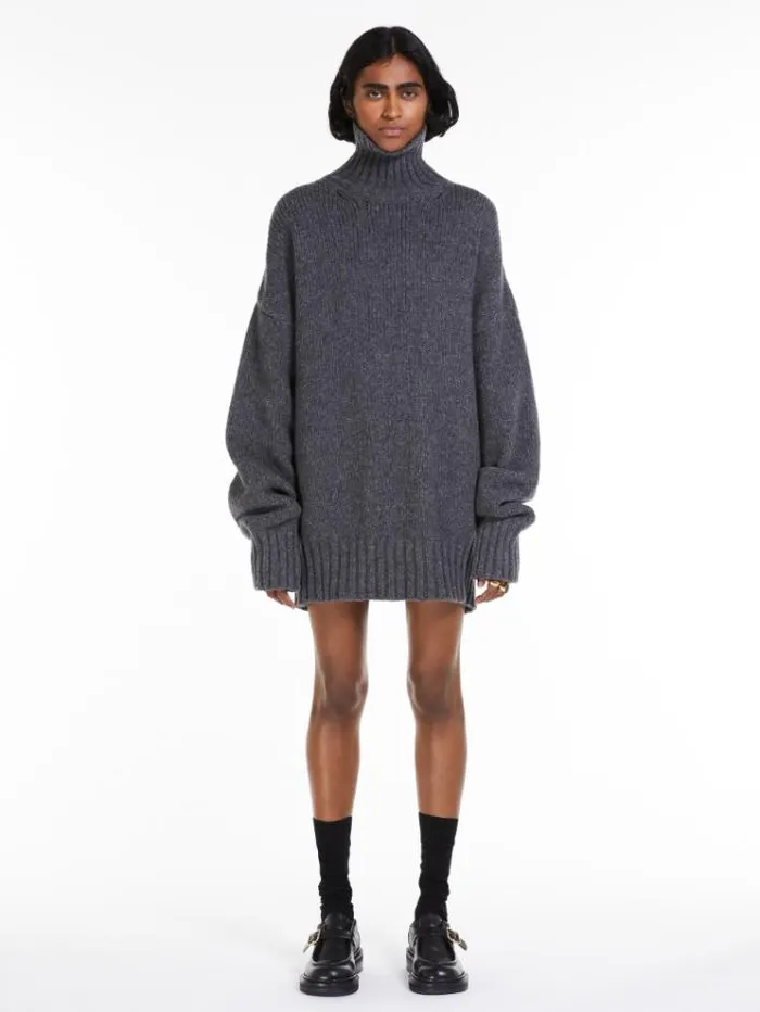 Woman Oversized Highneck Dress Dark Grey Maxmara Dresses
