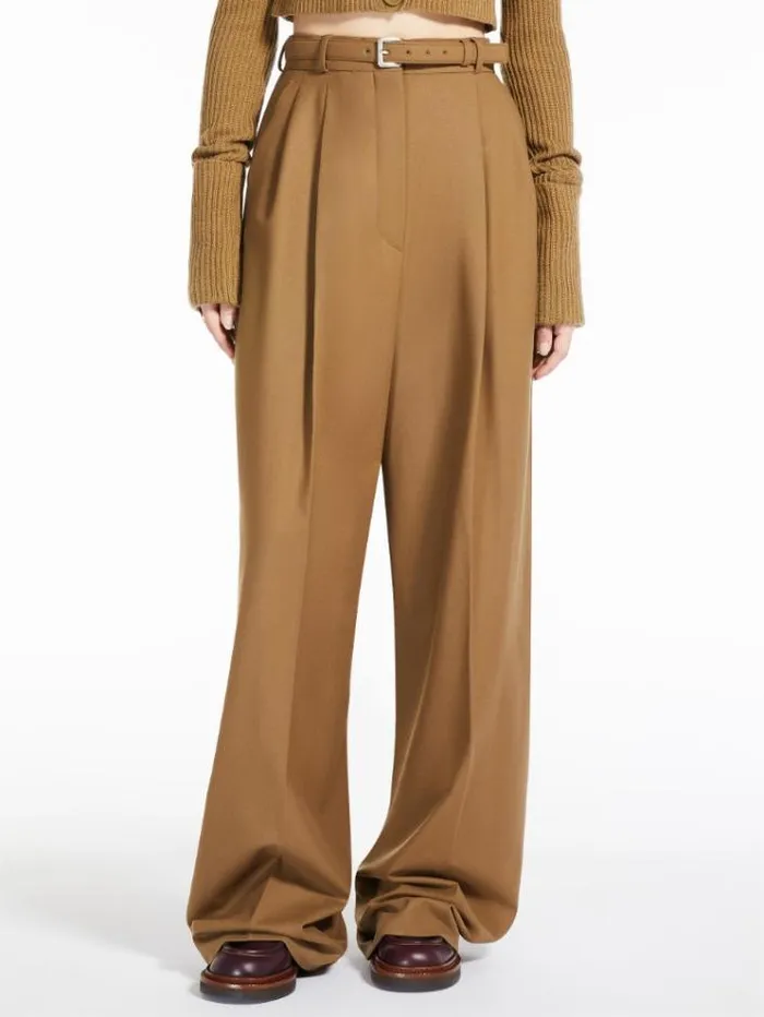Woman Oversized Stretch Wool Trousers Kaki Maxmara Trousers