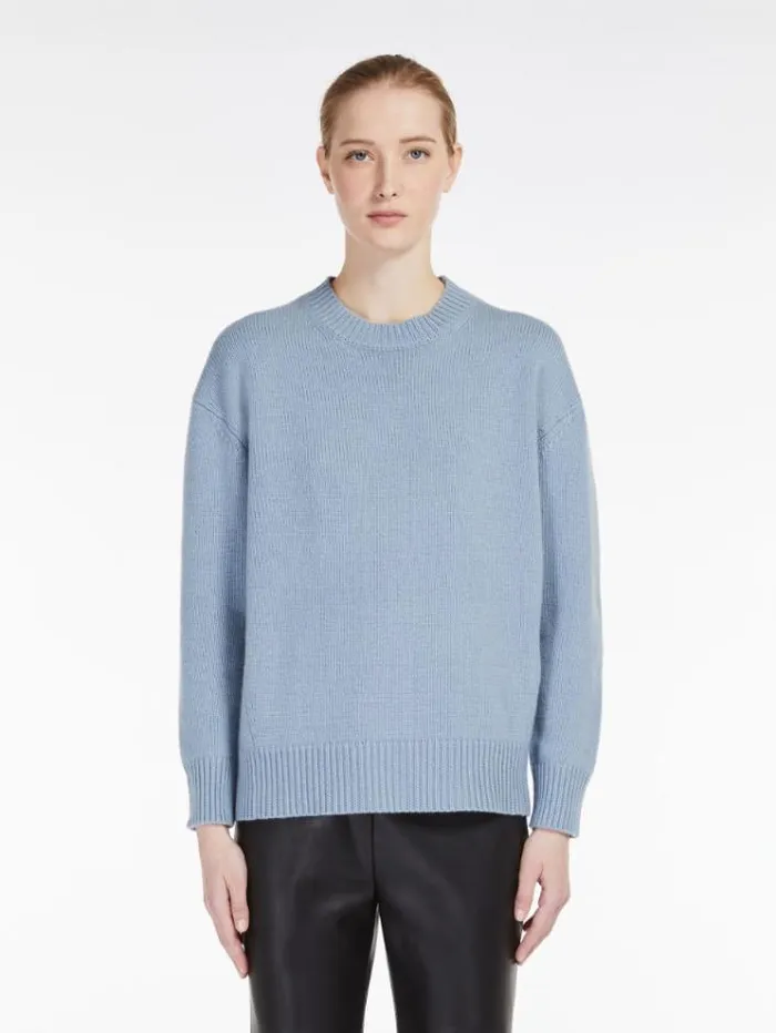 Woman Oversized Wool And Cashmere Sweater Light Blue Maxmara Knitwear And Sweatshirts Woman Oversized Wool And Cashmere Sweater Light Blue Maxmara Knitwear And Sweatshirts