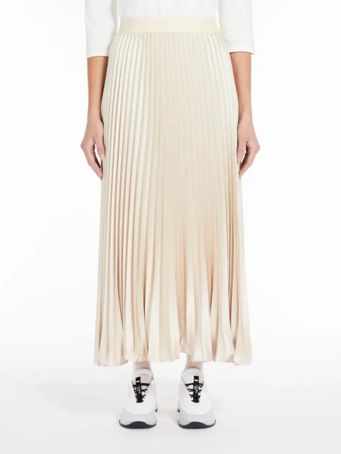 Woman Pleated Satin Skirt Ivory Maxmara Skirts