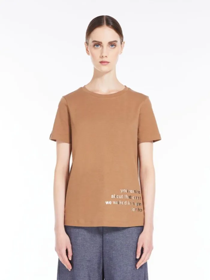Woman Printed Cotton Tshirt Camel Maxmara Tshirts