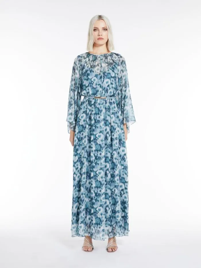 Woman Printed Georgette Dress Light Blue Maxmara Dresses