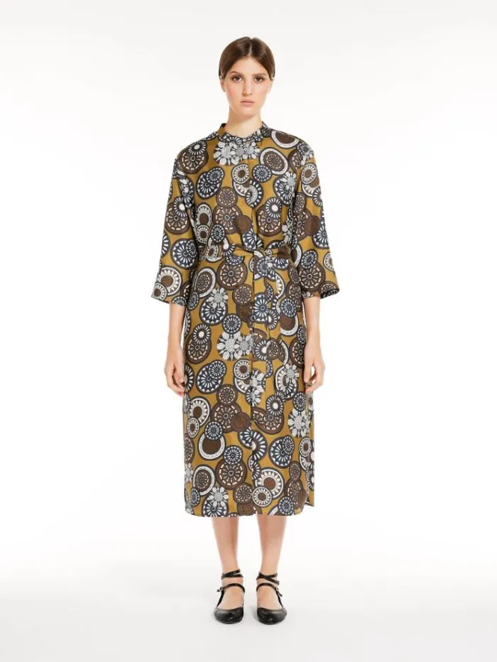 Woman Printed Silk Kaftan Dress Ochre Maxmara Dresses
