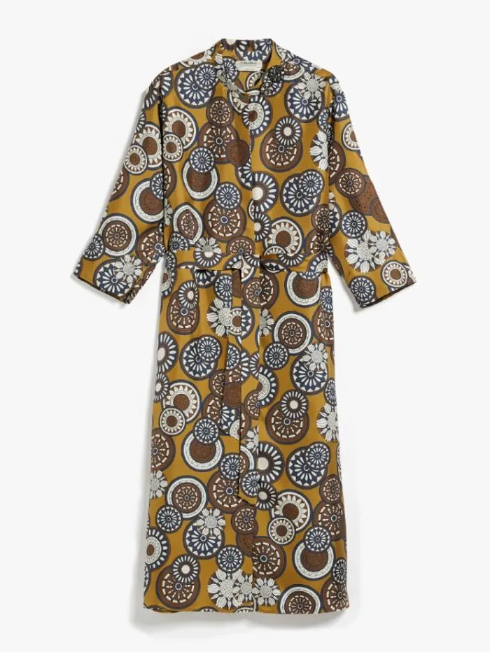 Woman Printed Silk Kaftan Dress Ochre Maxmara Dresses Woman Printed Silk Kaftan Dress Ochre Maxmara Dresses