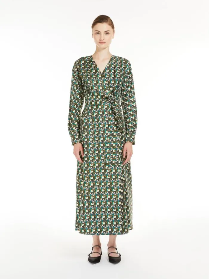 Woman Printed Silk Wrap Dress Black Maxmara Dresses