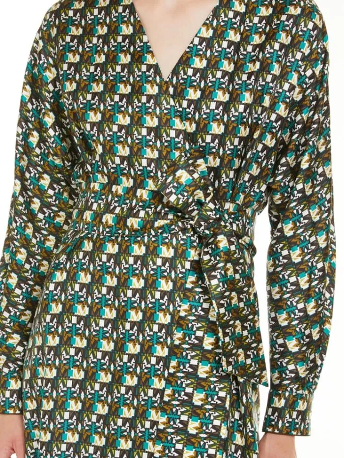 Woman Printed Silk Wrap Dress Black Maxmara Dresses Woman Printed Silk Wrap Dress Black Maxmara Dresses