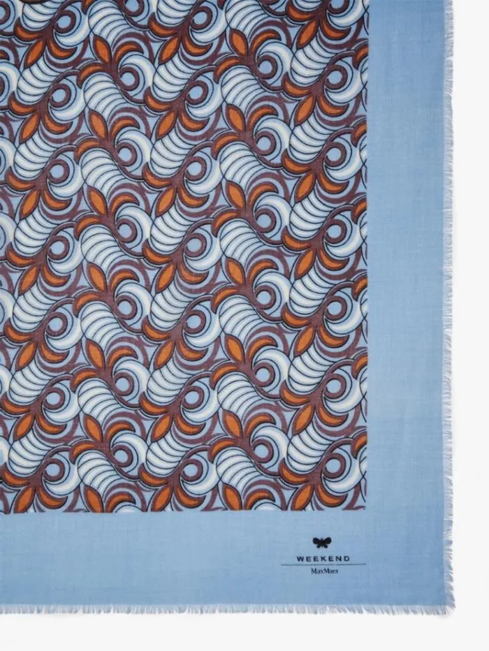 Woman Printed Wool Shawl Light Blue Maxmara Scarves And Foulards