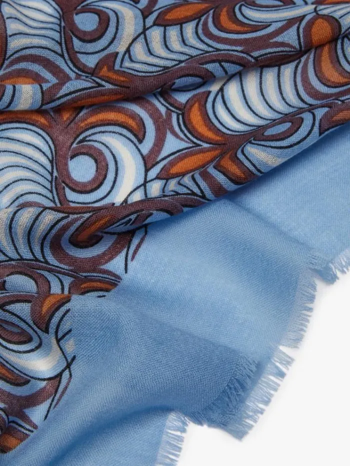 Woman Printed Wool Shawl Light Blue Maxmara Scarves And Foulards Woman Printed Wool Shawl Light Blue Maxmara Scarves And Foulards