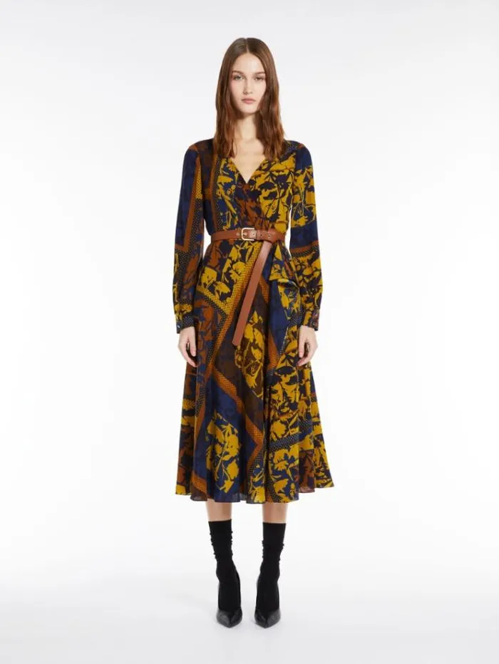 Woman Silk Dress With A Handkerchief Skirt Navy Maxmara Dresses