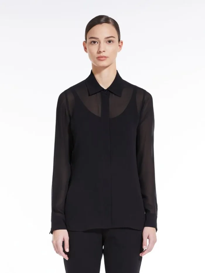 Woman Silk Georgette Shirt Black Maxmara Shirts And Tops