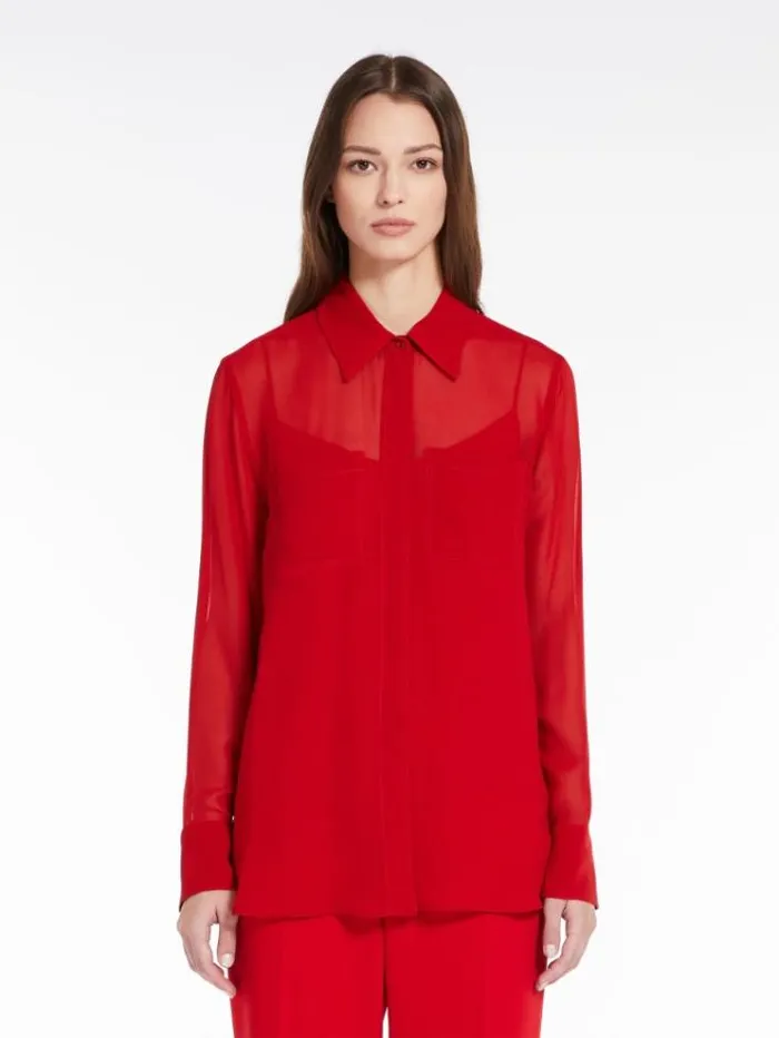 Woman Silk Georgette Shirt Red Maxmara Shirts And Tops