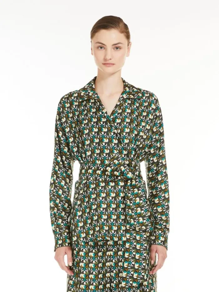 Woman Silk Monogram Flowing Shirt Black Maxmara Shirts And Tops