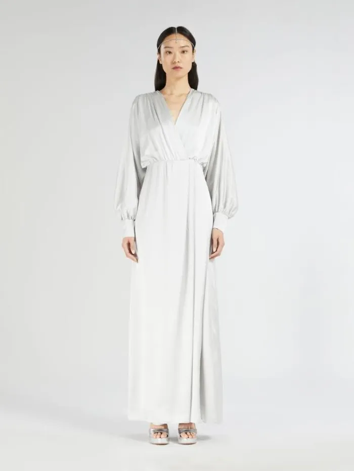 Woman Silk Satin Draped Dress Pearl Grey Maxmara Dresses