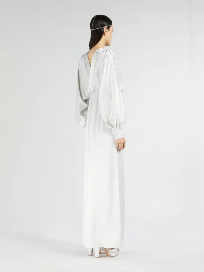 Woman Silk Satin Draped Dress Pearl Grey Maxmara Dresses Woman Silk Satin Draped Dress Pearl Grey Maxmara Dresses