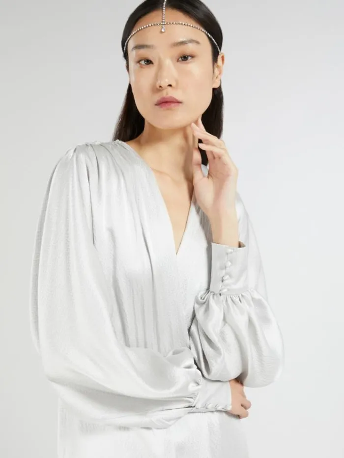 Woman Silk Satin Draped Dress Pearl Grey Maxmara Dresses Woman Silk Satin Draped Dress Pearl Grey Maxmara Dresses