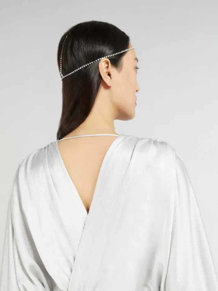 Woman Silk Satin Draped Dress Pearl Grey Maxmara Dresses Woman Silk Satin Draped Dress Pearl Grey Maxmara Dresses