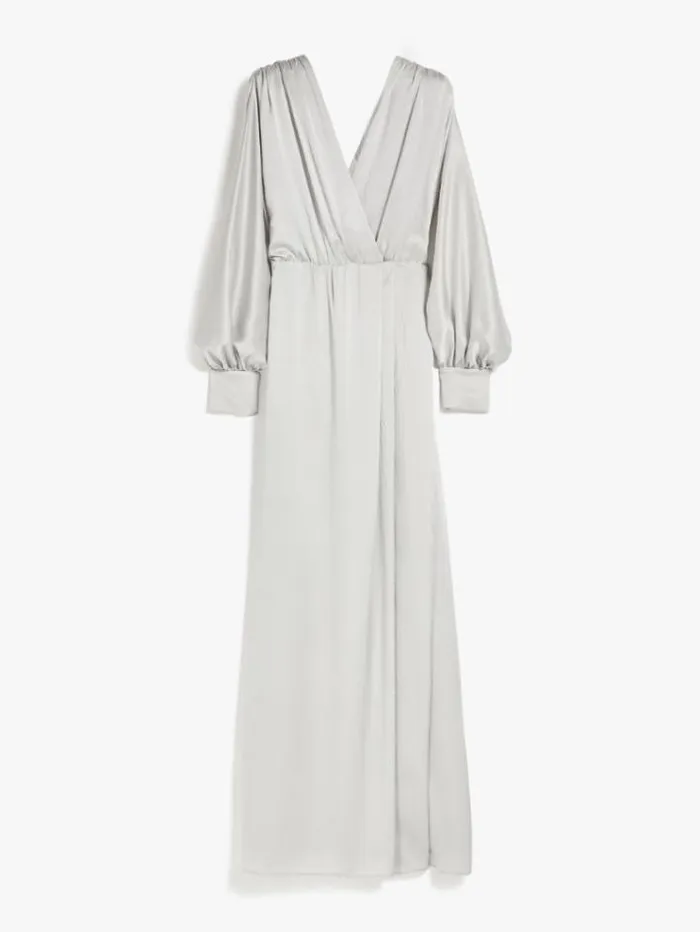 Woman Silk Satin Draped Dress Pearl Grey Maxmara Dresses Woman Silk Satin Draped Dress Pearl Grey Maxmara Dresses