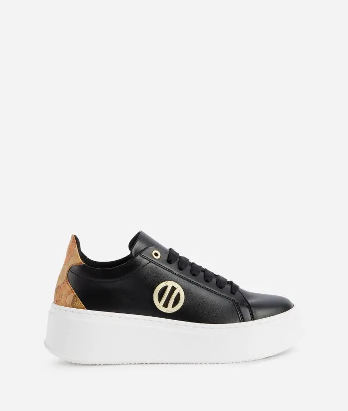 Woman Sneakers Alviero Martini Faux Napa Leather Wedge Sneakers With 1c Logo Detail Black