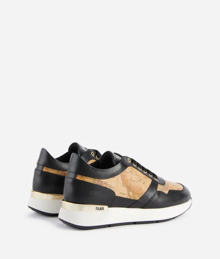 Woman Sneakers Alviero Martini Smooth Leather Running Shoes With Geo Classic Details Black