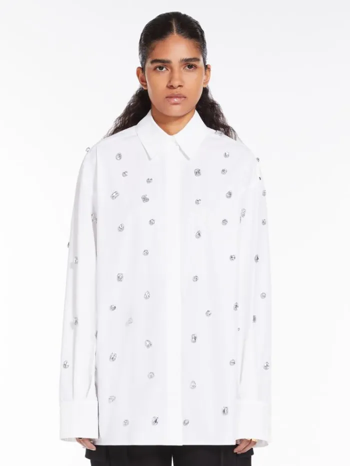 Woman Stoneembroidered Shirt Optical White Maxmara Shirts And Tops