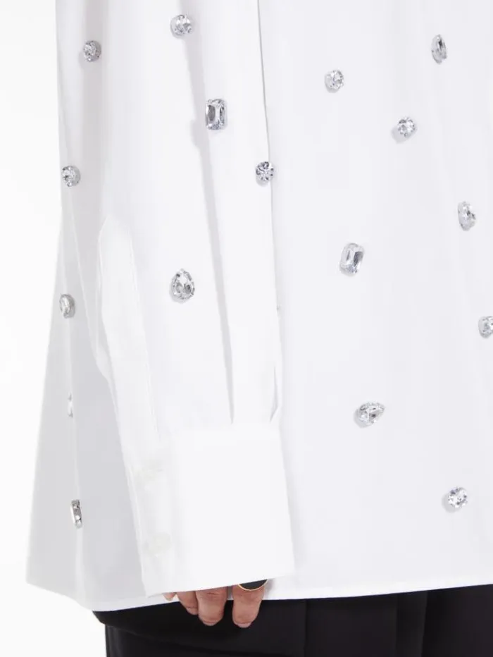 Woman Stoneembroidered Shirt Optical White Maxmara Shirts And Tops Woman Stoneembroidered Shirt Optical White Maxmara Shirts And Tops