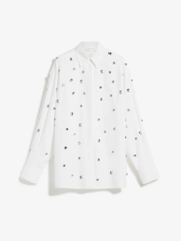 Woman Stoneembroidered Shirt Optical White Maxmara Shirts And Tops Woman Stoneembroidered Shirt Optical White Maxmara Shirts And Tops