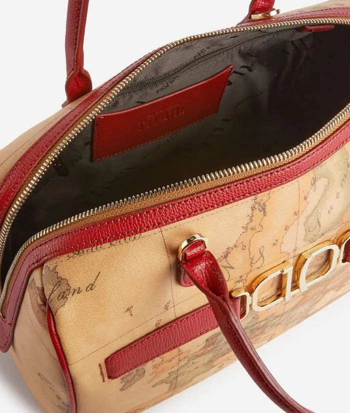 Woman Top Handle Bags Alviero Martini 3d Geo Bowler Bag With Crossbody Strap Raspberry