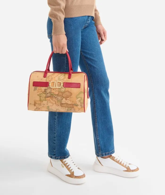 Woman Top Handle Bags Alviero Martini 3d Geo Bowler Bag With Crossbody Strap Raspberry