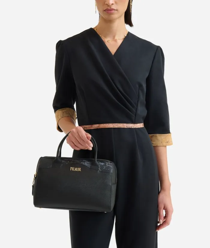 Woman Top Handle Bags Alviero Martini Digital City Bowler Bag With Crossbody Strap With Geo Night Insert