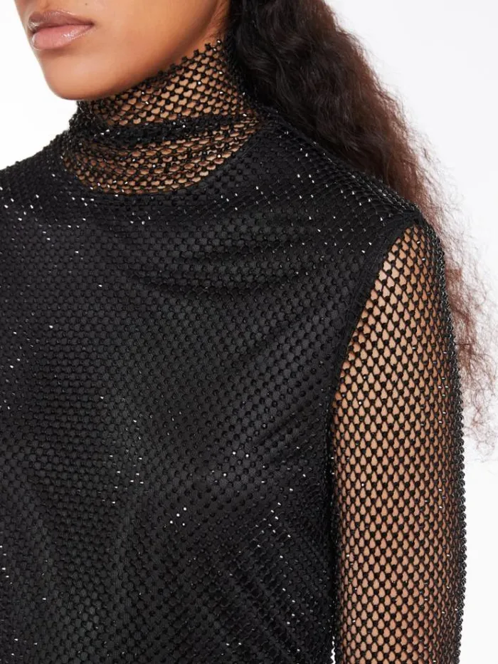 Woman Turtle Neck In Mesh With Rhinestones Black Maxmara Tshirts